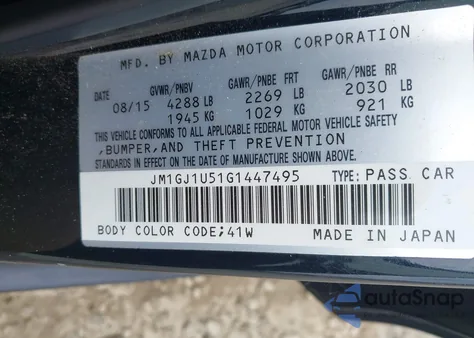 2016 Mazda Mazda6 I Sport z USA, uszkodzony, nr VIN JM1GJ1U51G1447495